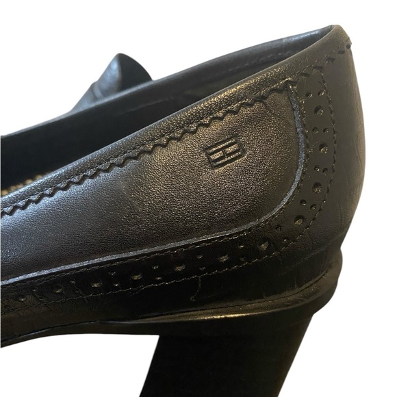 NWT Vintage Tommy Hilfiger Black Leather Chunky Heel Womens Platform Shoes   9.5 - Picture 6 of 9